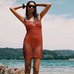 ZARA Red Knit Beach Bikini Coverup NWT